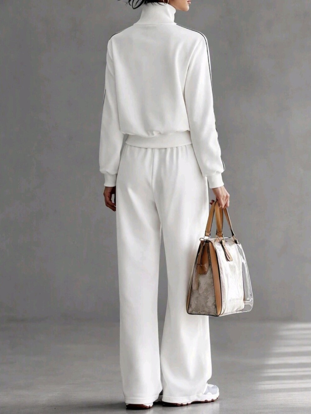 Autumn Casual Women's 2 Pieces Set Outdoor Leisure White Top And Sweatpants - Picture 2 of 6